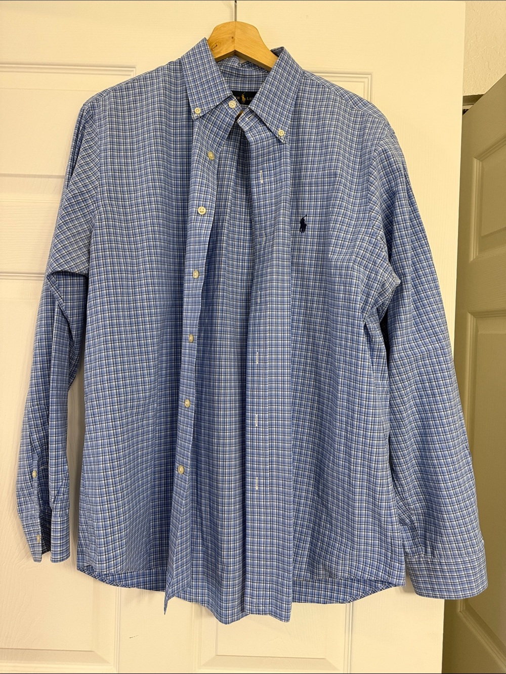 Ralph Lauren Blue & White Micro-Plaid Button-Down Shirt